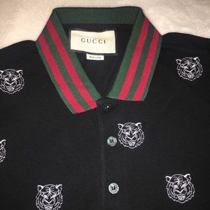 Black Gucci Polo with White Tigers S